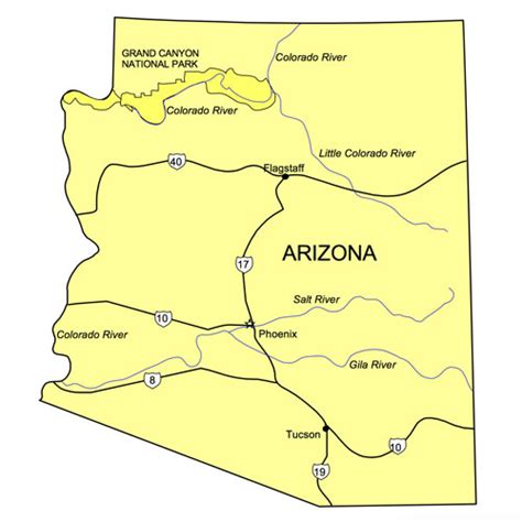 Arizona Us State Powerpoint Map Highways Waterways Capital And Major