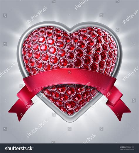 3d Bedazzled Ruby Red Heart With Silk Ribbon Tag Valentines Day Clip