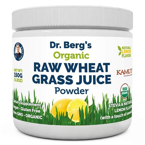 Dr Bergs Organic Raw Wheat Grass Juice Powder With Kamut Natural Lemon Flavor Rich In
