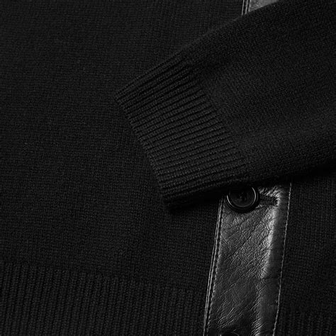 Saint Laurent Cashmere Leather Detail Cardigan Black End Uk