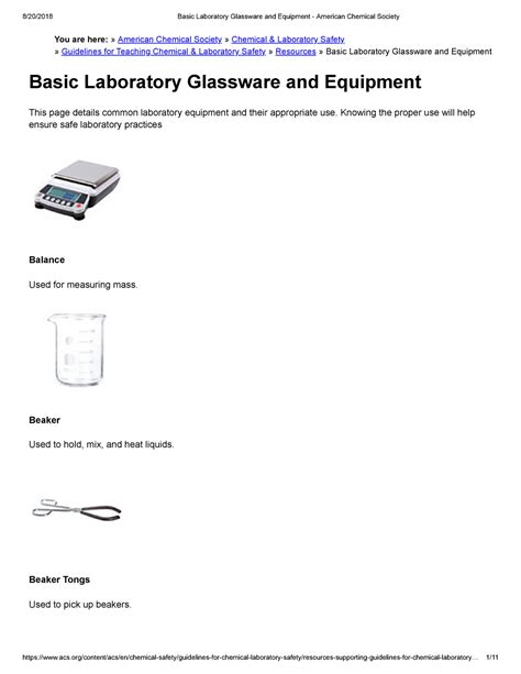Basic Laboratory Glassware And Equipment American Chemical Society You Are Hereguidelines