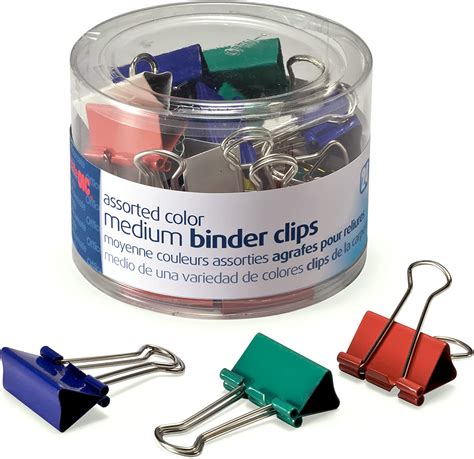 Officemate Medium Binder Clips Assorted Colors 24 Clips Per Tub