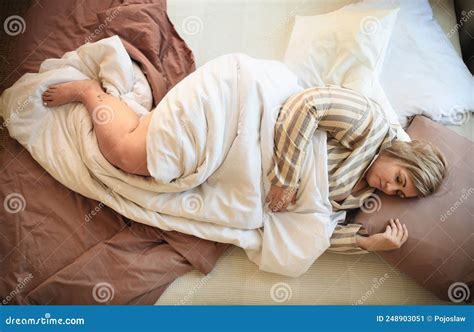 Overweight Woman Sleeping In Bed At Hometop View Stock Image Image Of Mature Chubby 248903051
