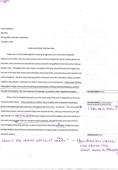 See below for an example an editor providing a separate edited copy of the second version of the script. To Kill a Mockingbird by Harper Lee - Students Teaching English Paper Strategies