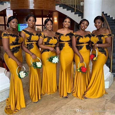 Stunning 2022 African Off Shoulder Mermaid Yellow Gold Bridesmaid Dresses With Lace Detailing
