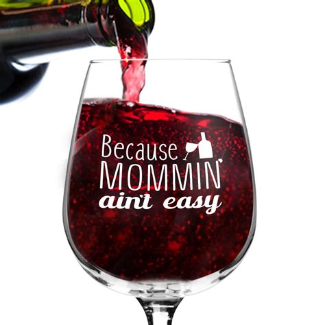 Mommin Ain T Easy Funny Wine Glass Ts For Women Premium Birthday T For Her