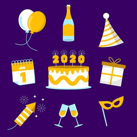 Free Vector Collection Of New Year Party Element In Flat Design
