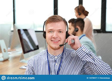 Technical Support Operator With Colleagues Stock Image Image Of Male