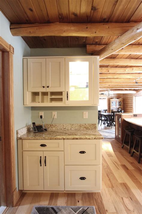 Log Cabin Rustic White Kitchen Cabinets With Granite And Wood