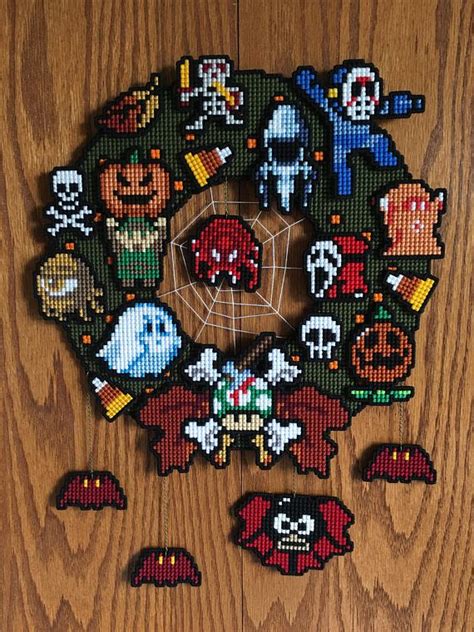 8bit Nintendo Cross Stitch And Pixel Art Halloween Wreath Halloween