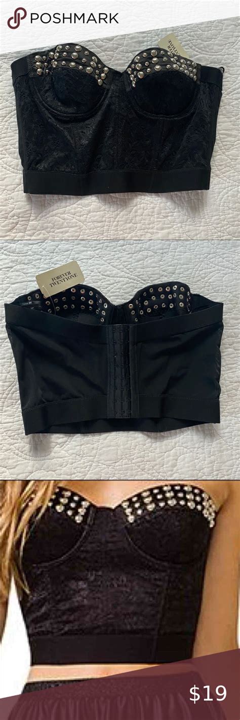 🖤 Forever 21 Black Lace Studded Bustier Crop Top Crop Top Bustier