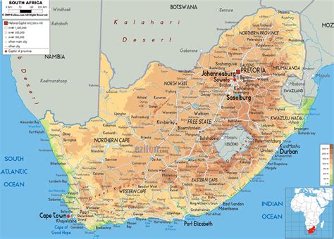 Large Detailed Physical Map Of South Africa With All Cities Roads And