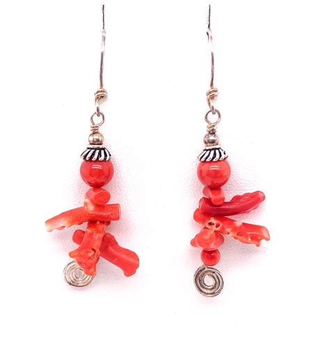 Natural Red Coral Dangle Earrings