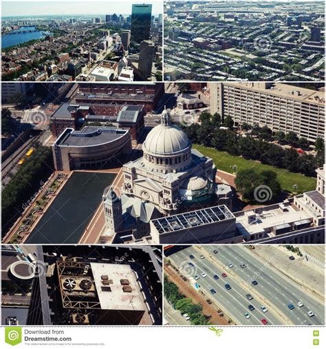 Aerial View Of Boston Ma Usa Collage Of Photos Stock Image Image Of