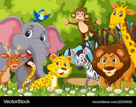 Group Animals In Jungle Royalty Free Vector Image