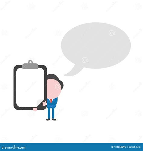 Vector Businessman Character With Speech Bubble And Holding Clip Stock