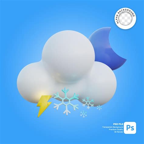 Premium Psd 3d Icon Weather Snowy And Lightning Clear Night