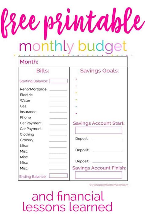 Free Printable Monthly Budget Sheet