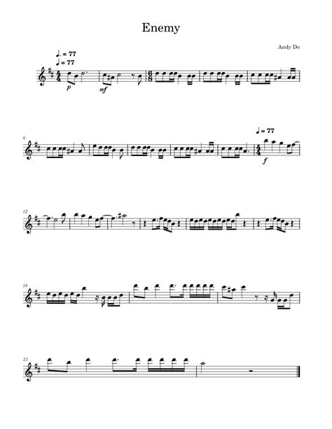 Enemy Imagine Dragons Sheet Music For Clarinet In B Flat Solo