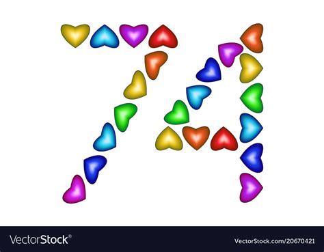 Number 74 Seventy Four Colorful Hearts On White Vector Image