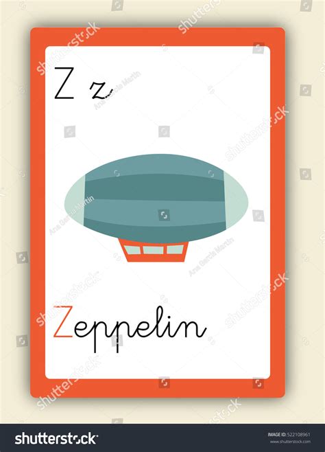 Abc Card Letter Z Word Picture Stock Vector Royalty Free 522108961