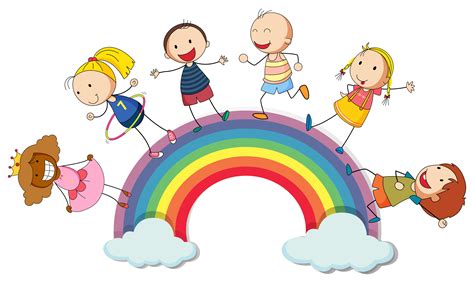 Children Standing On The Rainbow 434247 Vector Art At Vecteezy