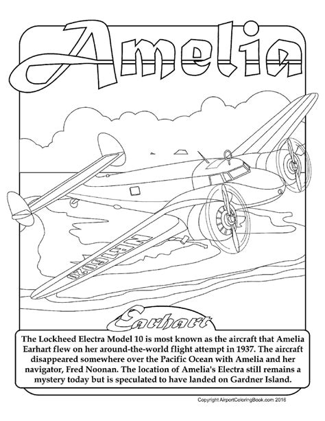 Amelia Earhart Coloring Page Carinewbi