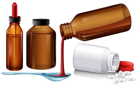 Liquid Medicine And Tablets 296565 Vector Art At Vecteezy