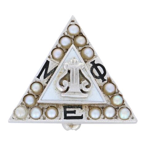 Rare Mu Phi Epsilon Badge 10k White Gold Seed Pearls Gem