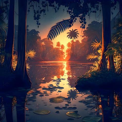 Premium Photo Beautiful Sunset Scenery Amazon Jungle Illustartion