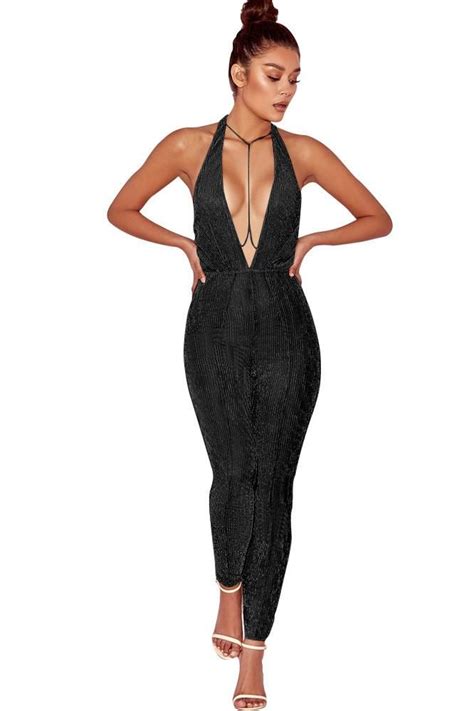 Halter Deep V Neck Sleeveless Backless Long Jumpsuit With Images