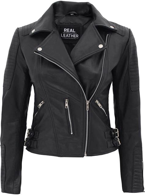 Black Leather Moto Jacket Womens Asymmetrical Jacket
