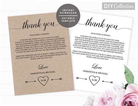 Printable Wedding Thank You Note Thank You Note Template Etsy Canada
