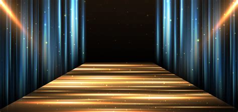 Elegant Golden Stage Horizontal Glowing With Lighting Effect Sparkle On