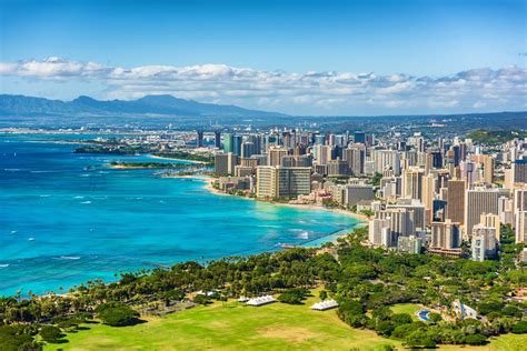 Honolulu City View From Diamond Head Lookout Waikiki Beach Landscape