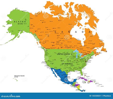 Mapa Pol Tico Colorido De Norteam Rica Con Capas Claramente Etiquetadas