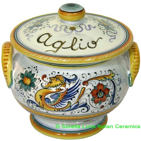 Hand Painted Ceramic Maiolica Garlic Jar