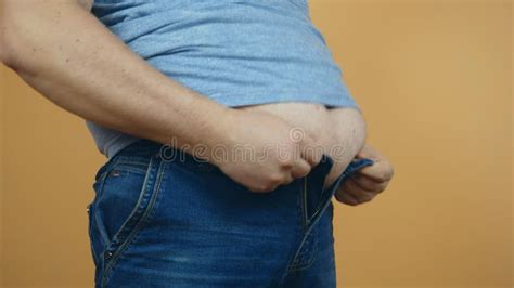Fat Man Can Not Fasten His Jeans Stock Footage Video Of Body Hand