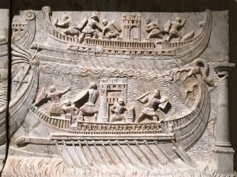 Relief Carving Of Naval Battle Of Actium 31 Bc Where Octavian