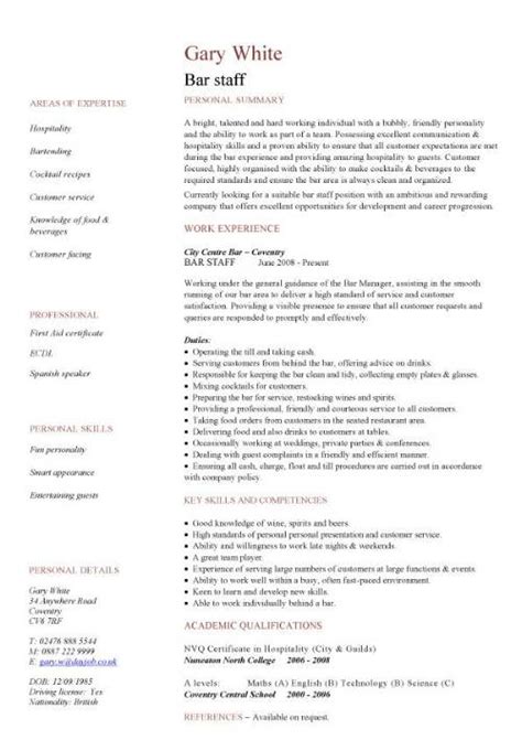 Fix your.consider these free resume template options below for more resume samples and a resume builder to guide you with your curriculum vitae. bar staff CV sample, dining, restaurant, resume, job ...