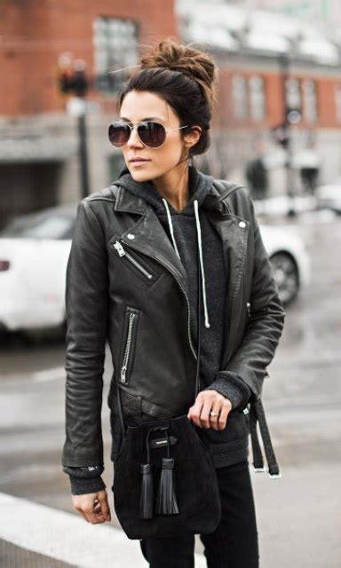 black leather jacket outfits for women