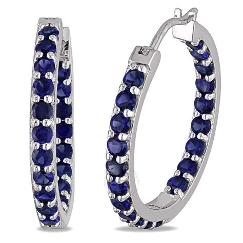 Delmar Created Blue Sapphire Inside Outside Hoop Earrings In Sterling