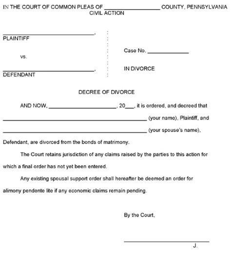 Free Pennsylvania Divorce Forms Pdf And Word Printable