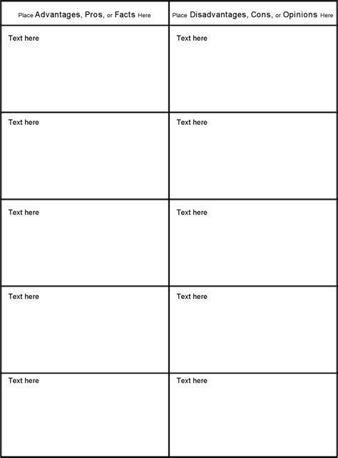 Free Pros And Cons Comparison T Chart For Students Docx Kb Page S