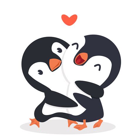 Cute Penguins Happy Couple Hug 591498 Vector Art At Vecteezy
