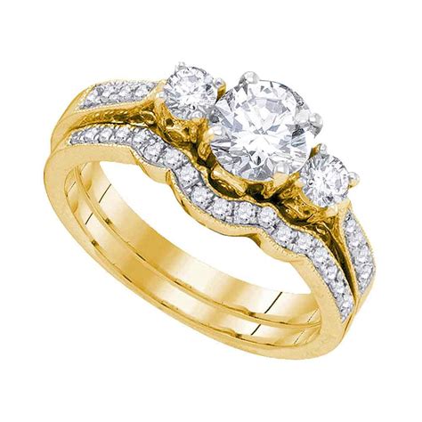 s m diamonds 14kt yellow gold womens diamond 3 stone bridal wedding engagement ring band set 1
