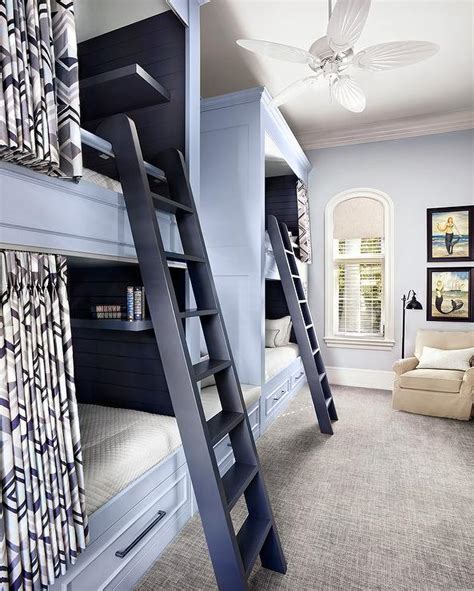 Light Blue Bunk Beds With Navy Blue Bunk Bed Ladders Transitional