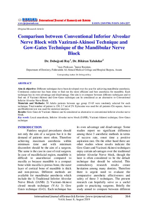 Pdf Comparison Between Conventional Inferior Alveolar Nerve Block