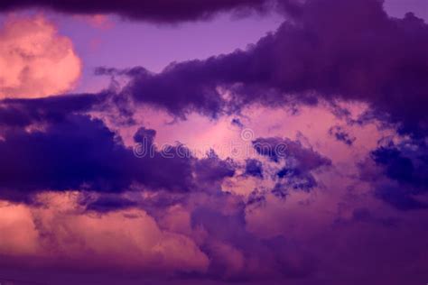 Gorgeous Dramatic Sunset Sky With Pink And Purple Clouds Stock Photo