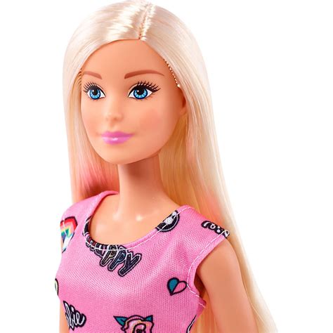 Chic Barbie Puppe Im Pinken Kleid Mit Prints Barbie Mytoys
